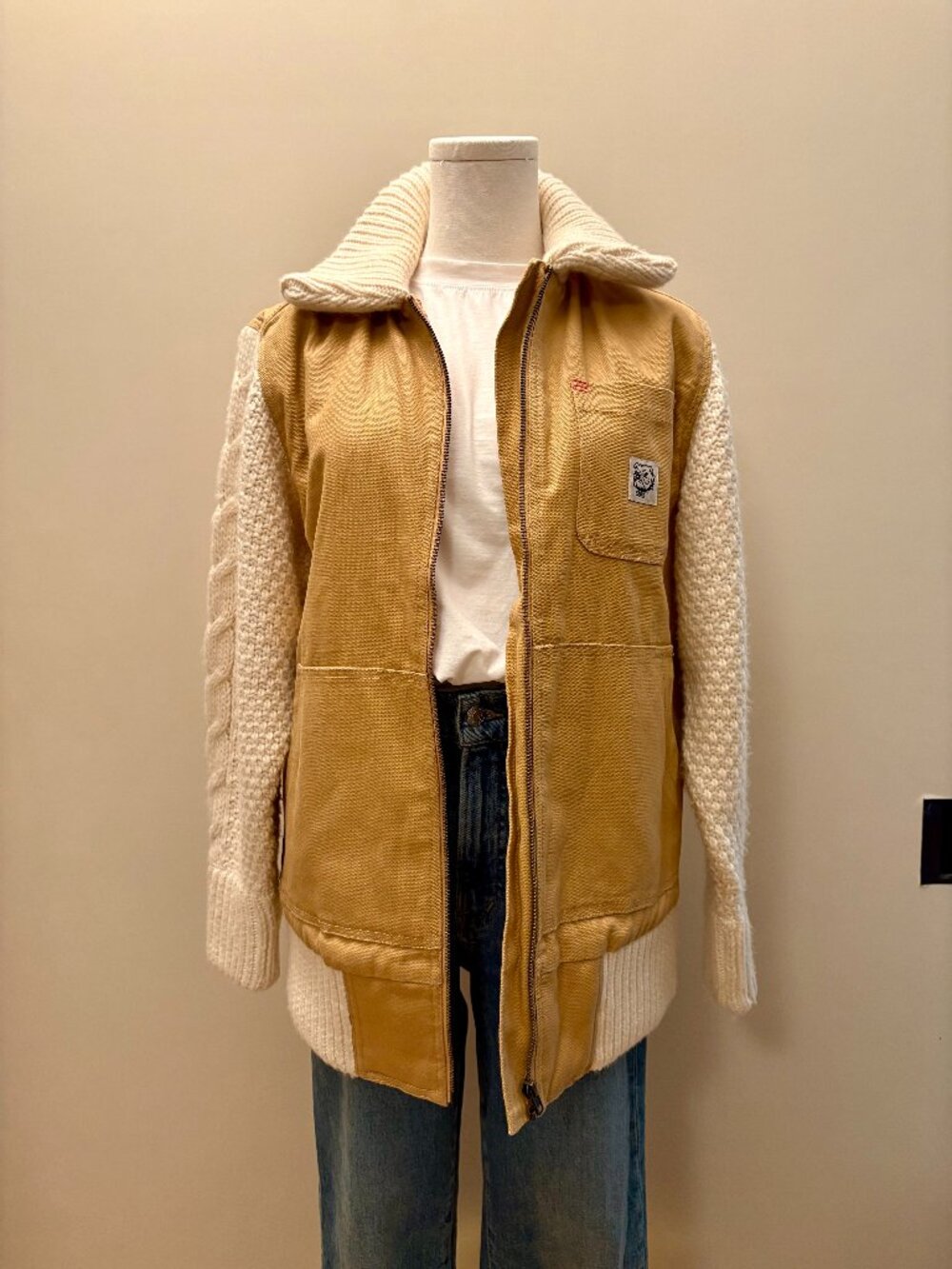 BDG Canvas Bomber Jacket with Cable Knit Sleeves